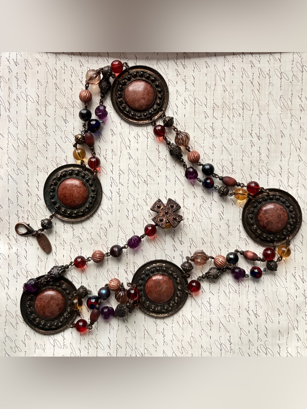 Multicolor Beaded Statement Belt with Antiqued Medallions